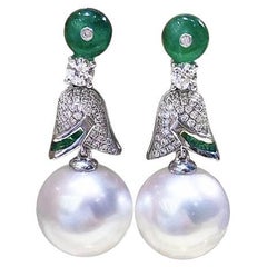 【Crown Radiance】Emerald Bloom Aurora South Sea Pearl Gala Earrings
