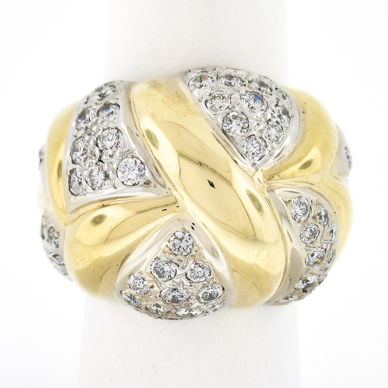 18k Gold 1.8ct Fiery Round Pave Diamond Large Bold Dome Bombe Cocktail ...