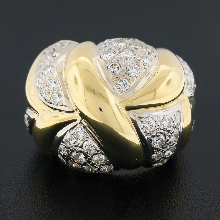 18k Gold 1.8ct Fiery Round Pave Diamond Large Bold Dome Bombe Cocktail ...