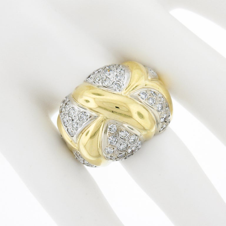 18k Gold 1.8ct Fiery Round Pave Diamond Large Bold Dome Bombe Cocktail ...