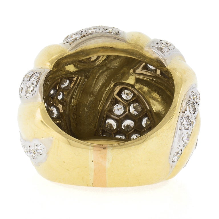 18k Gold 1.8ct Fiery Round Pave Diamond Large Bold Dome Bombe Cocktail ...