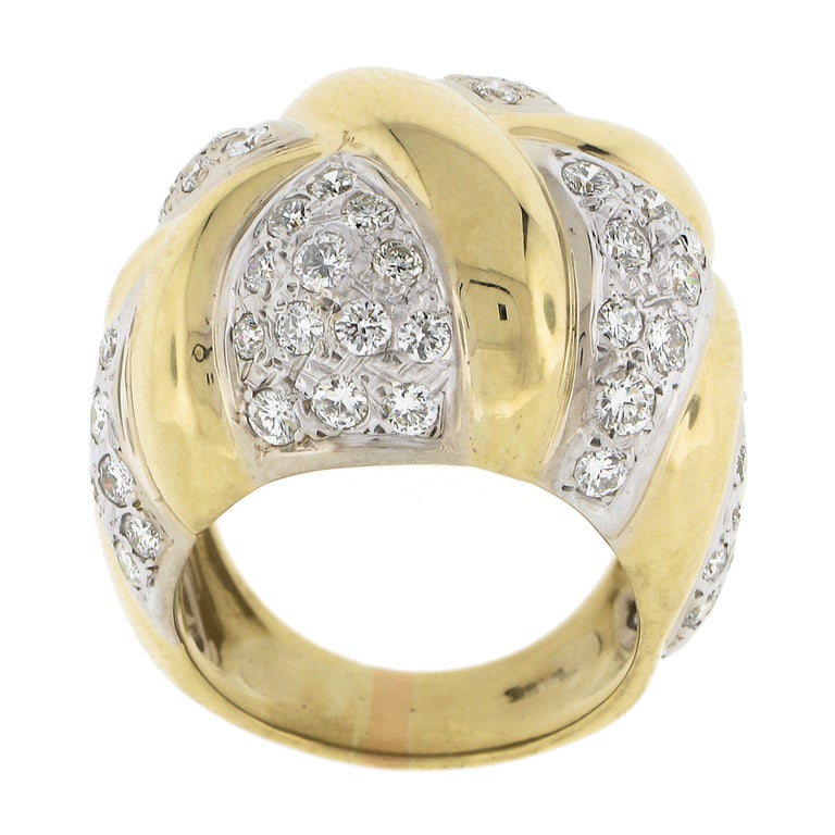 18k Gold 1.8ct Fiery Round Pave Diamond Large Bold Dome Bombe Cocktail ...