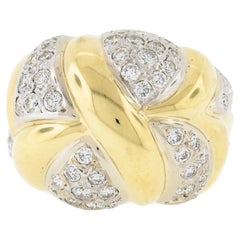 18k Gold 1.8ct Fiery Round Pave Diamond Large Bold Dome Bombe Cocktail Band Ring