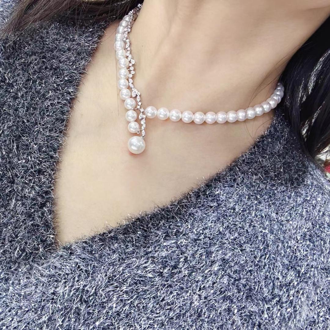 Uncut 【 Sculpted Geometry】Sculpted Harmony Akoya & South Sea Pearl Diamond Necklace For Sale