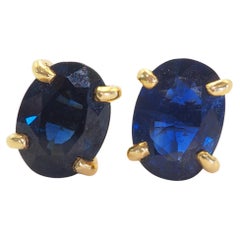 18K Gold 1.90ct Oval Blue Sapphire Fine Stud Earrings