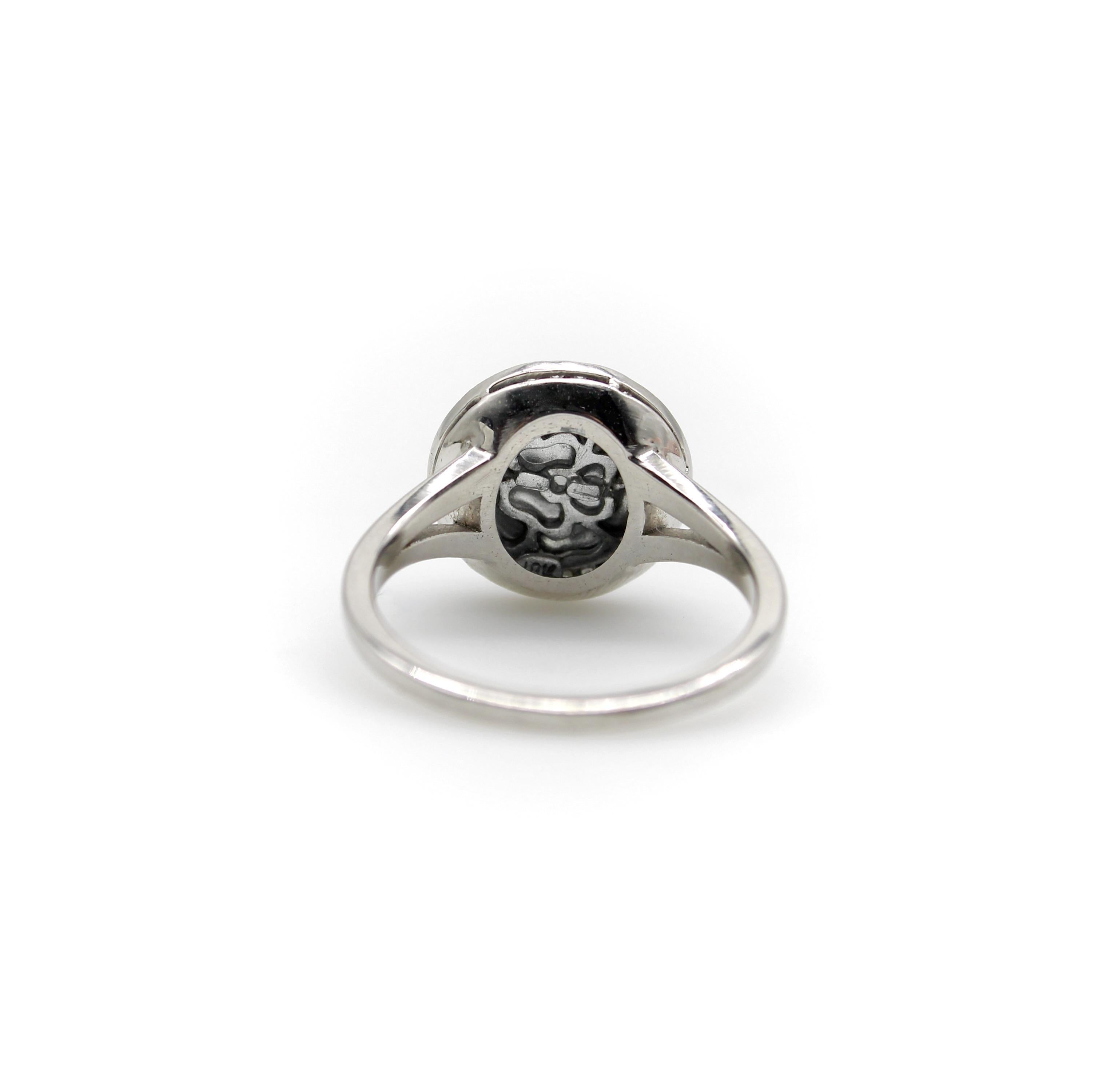 18K Gold 1950’s Carved Moonstone Man in the Moon Ring with Diamonds For Sale 3