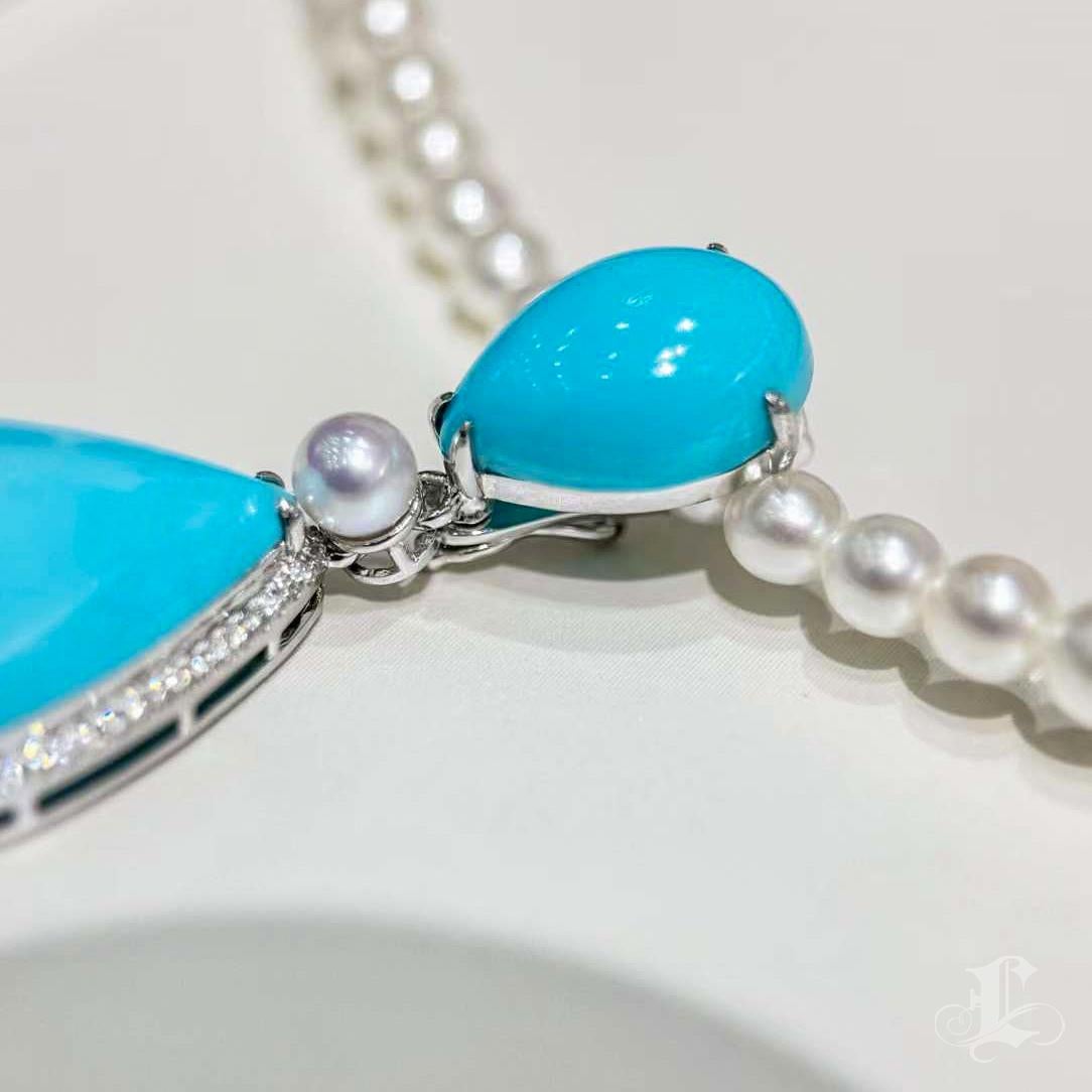 【Caelmare】Ocean Empress Turquoise & Diamond Pendant For Sale 2