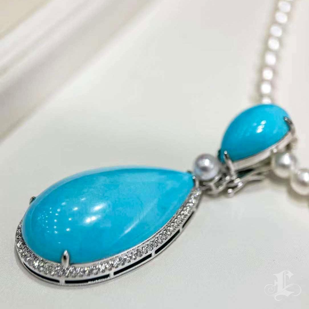 【Caelmare】Ocean Empress Turquoise & Diamond Pendant For Sale 3