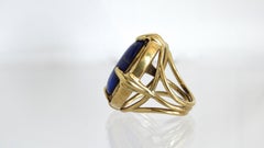 18K Gold 1960s Cocktail Ring With Lapis and Diamonds