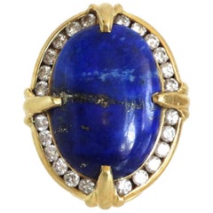 18K Gold 1960s Cocktail Ring With Lapis and Diamonds