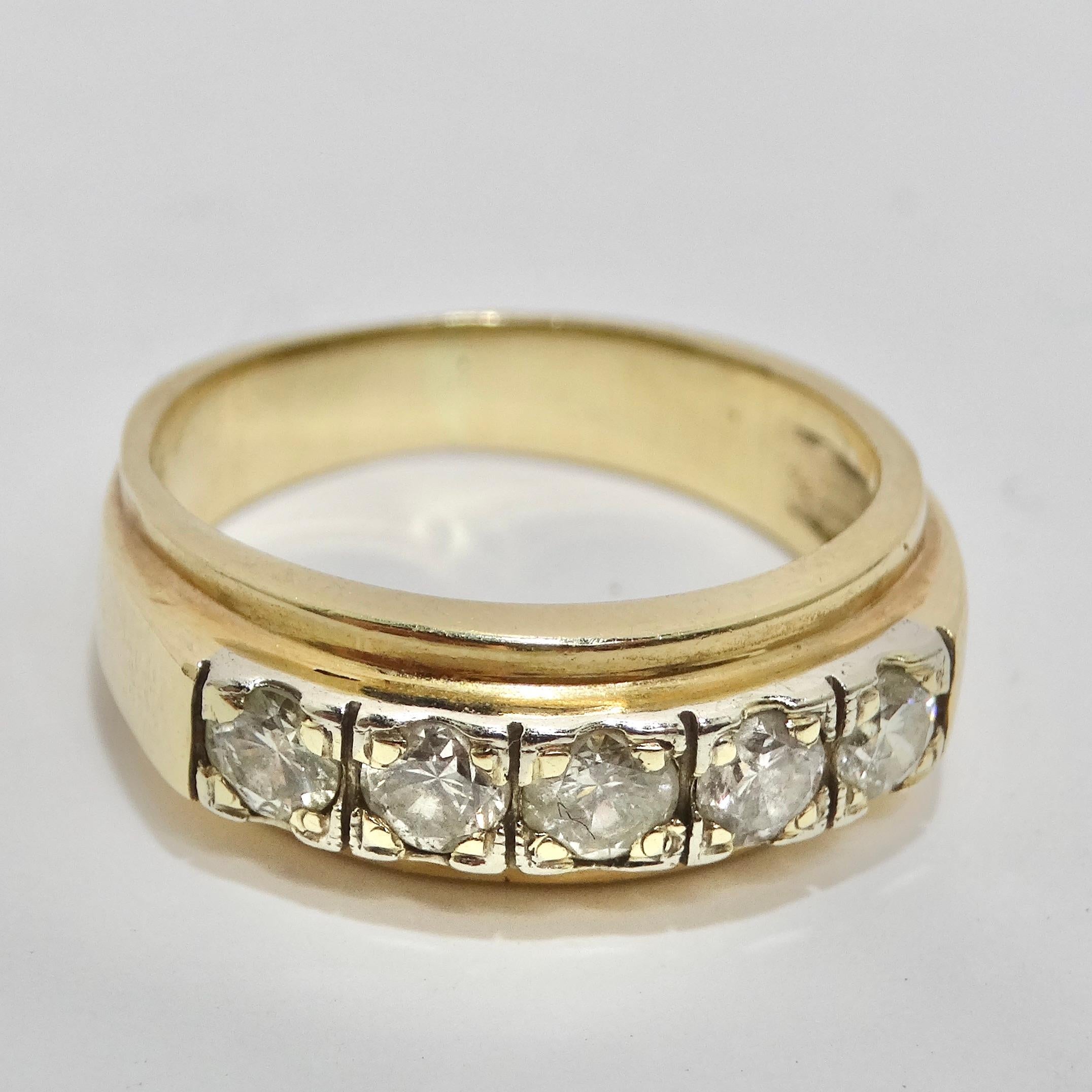 Square Cut 18K Gold 1970s Custom Diamond Ring For Sale