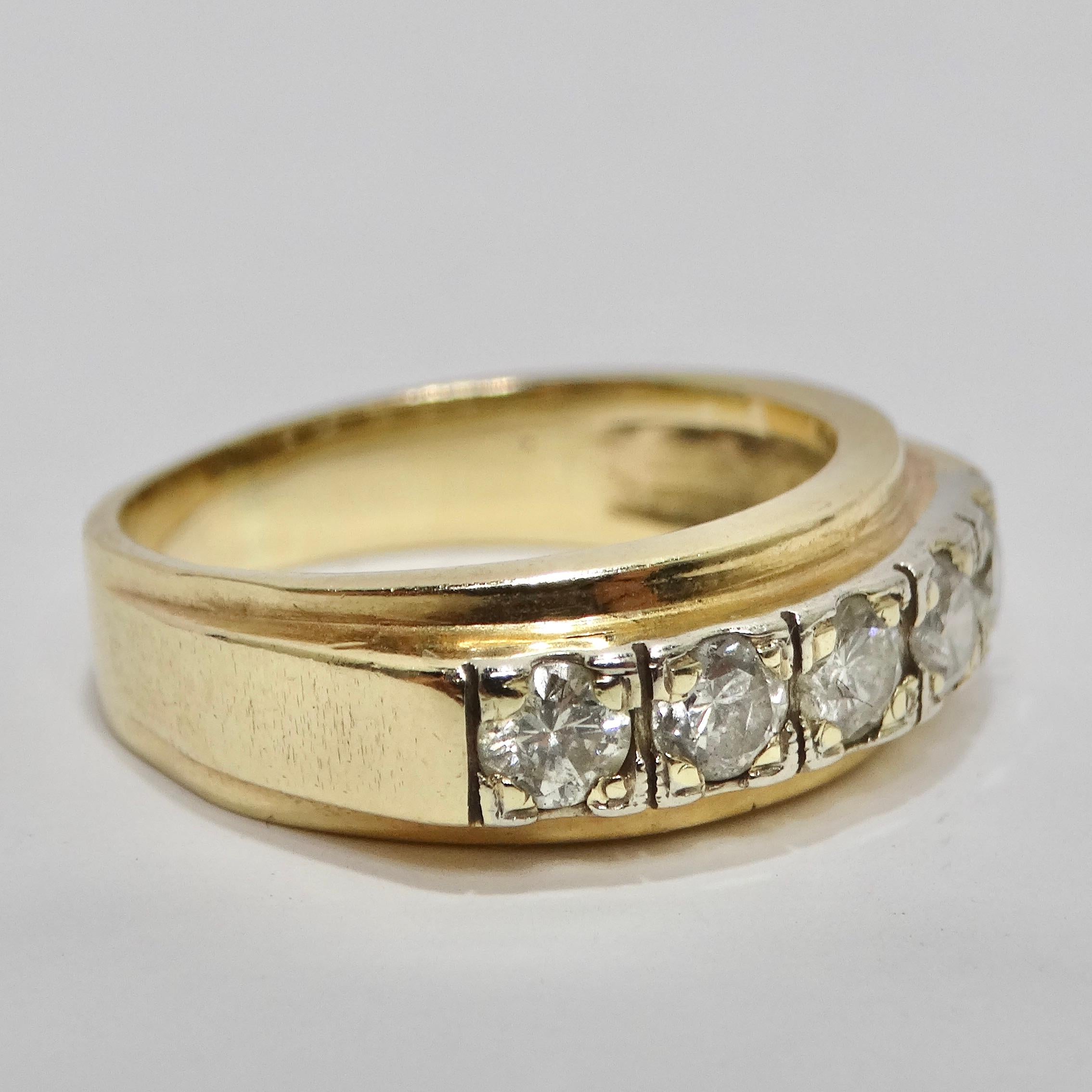Square Cut 18K Gold 1970s Custom Diamond Ring For Sale