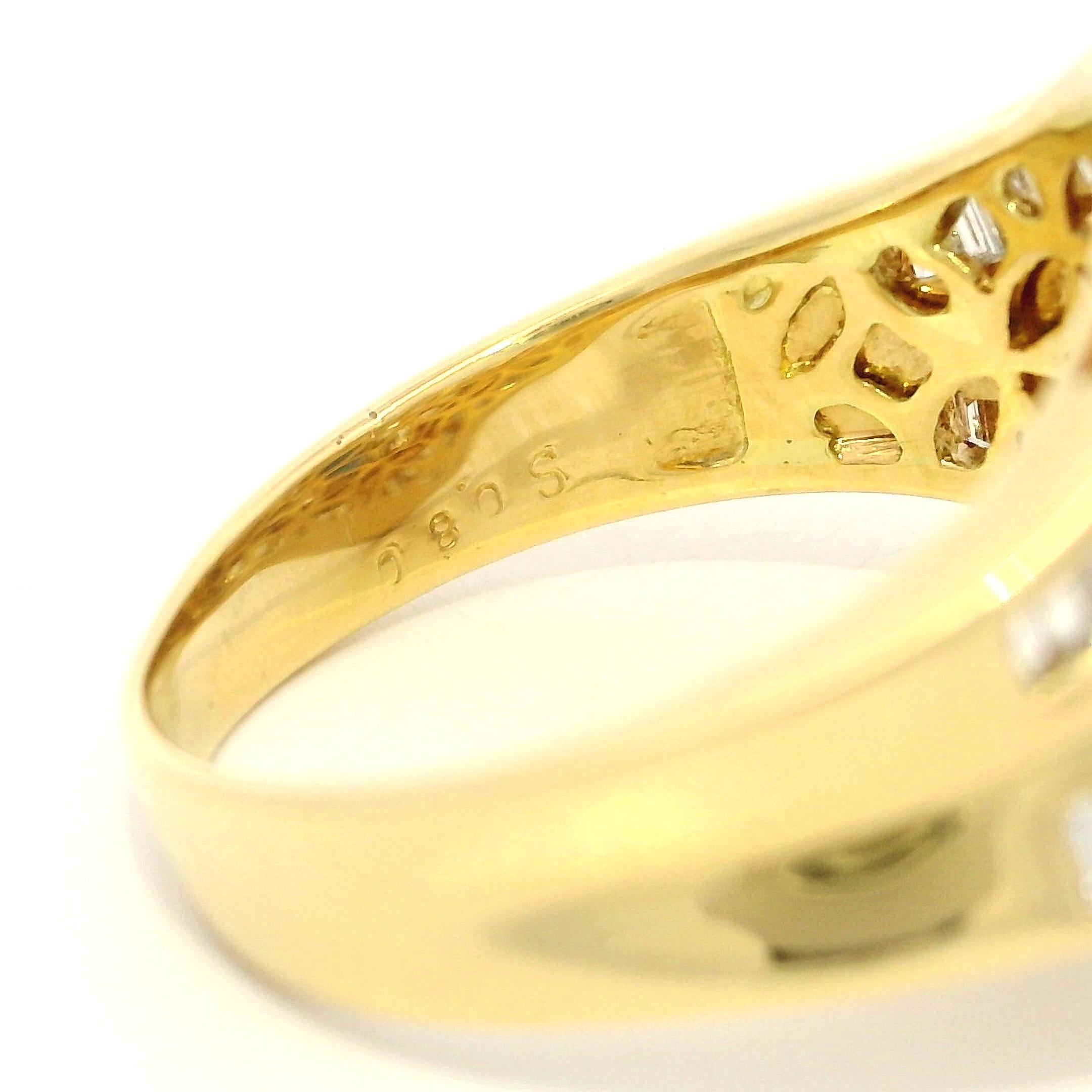 Anello a fascia larga in oro 18 carati con zaffiro marquise e diamante di alta qualità in vendita 6