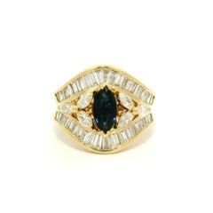 18k Gold 1.98ct High Quality Marquise Sapphire & Diamond Wide Cocktail Band Ring