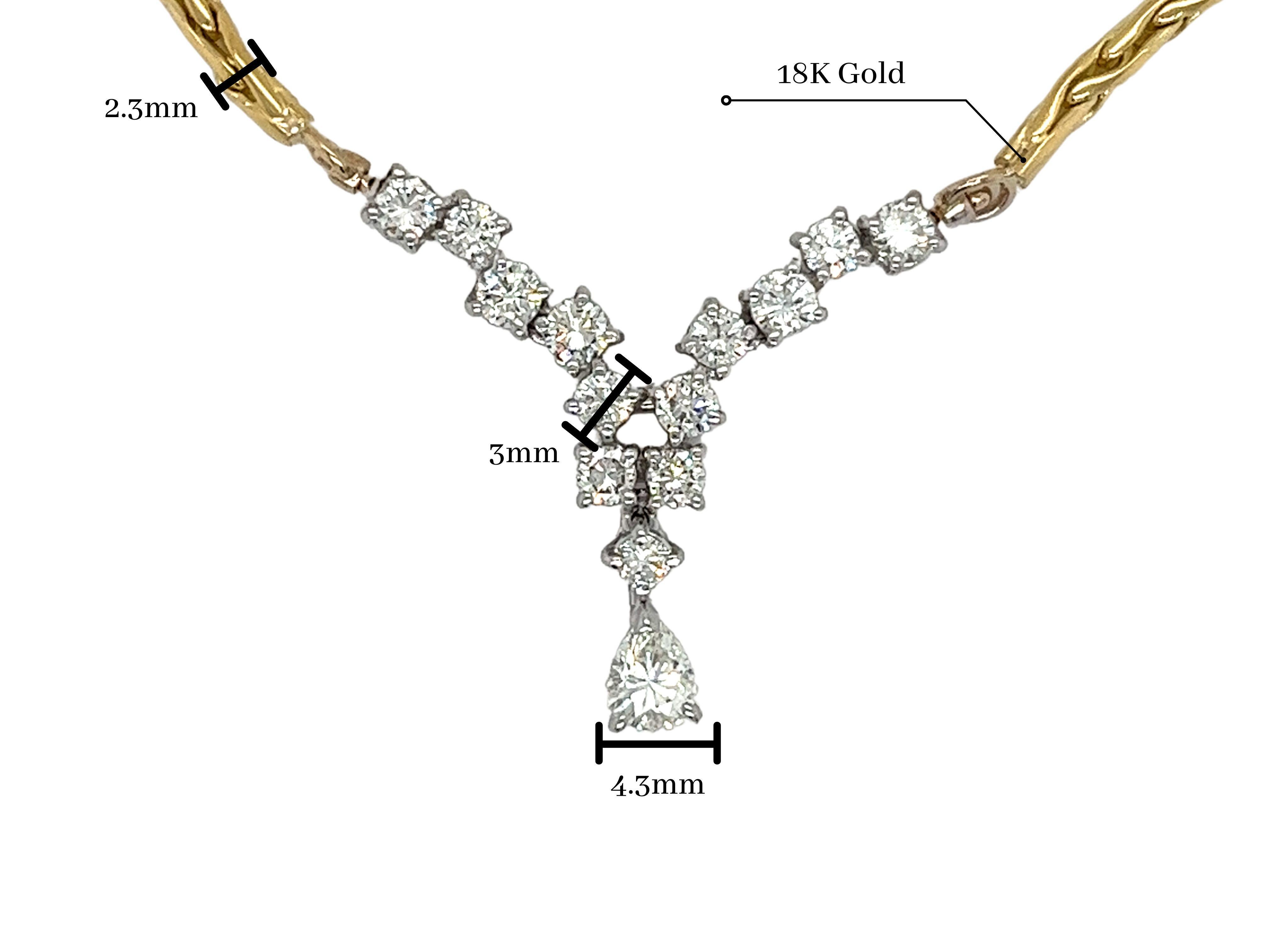Taglio rotondo Collana girocollo con diamanti a grappolo in oro 18K a due toni con diamanti rotondi e a pera in vendita