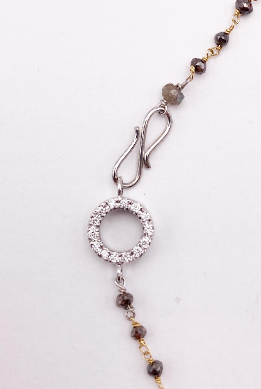 Modern 18k Gold 20 Carat Brown Diamonds Beads White Diamonds Brilliant Cut Necklaces For Sale