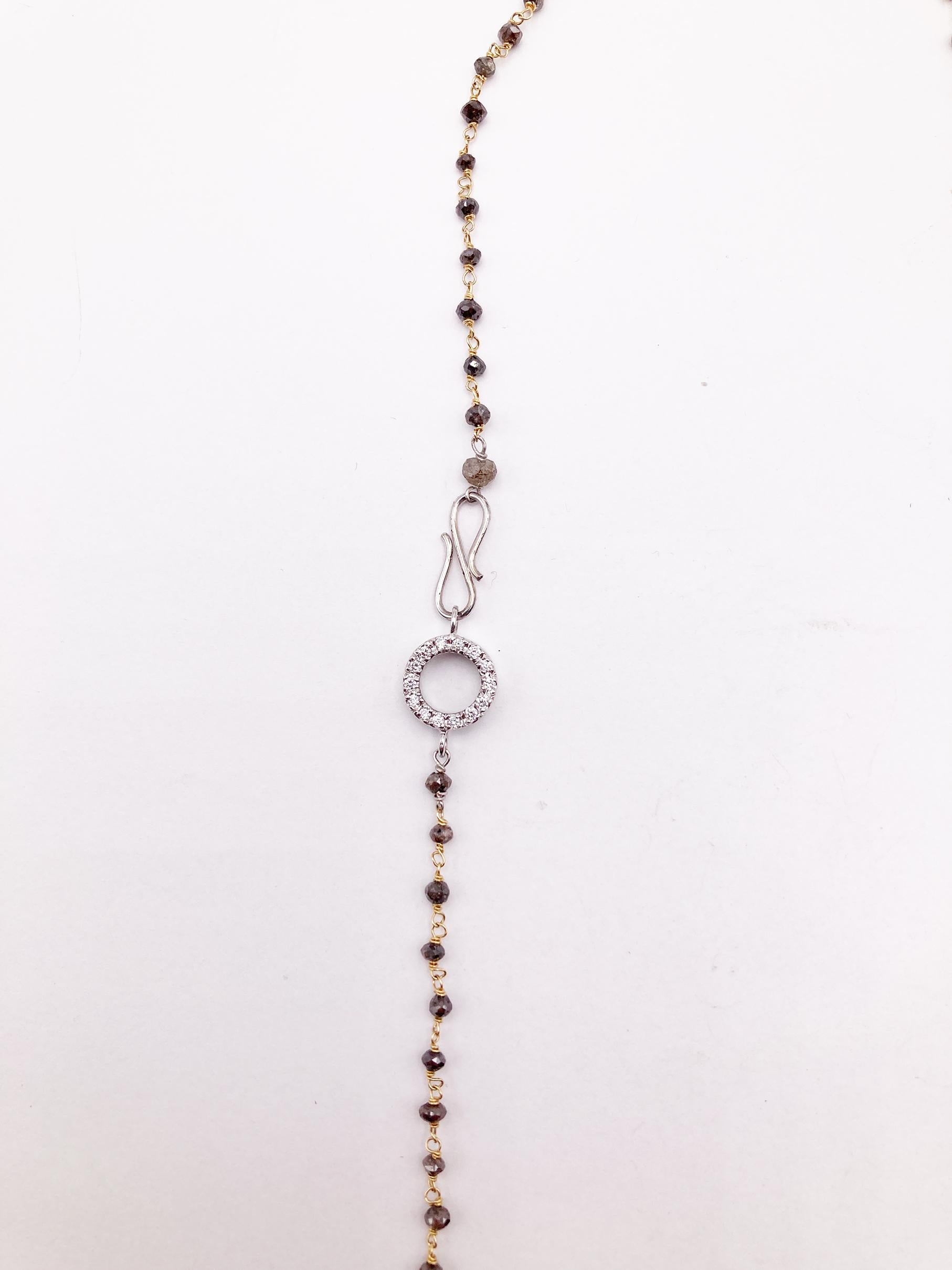 18k Gold 20 Carat Brown Diamonds Beads White Diamonds Brilliant Cut Necklaces In New Condition For Sale In Rome, IT