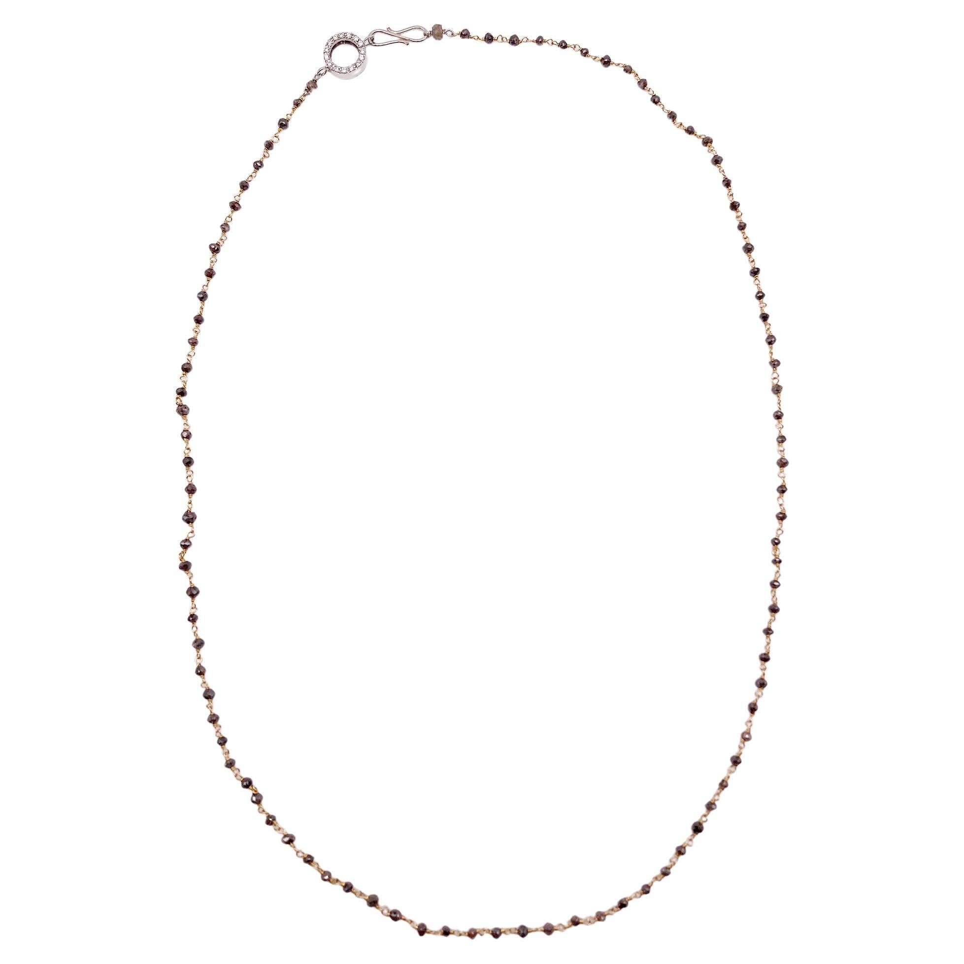 Women's or Men's 18k Gold 20 Carat Brown Diamonds Beads White Diamonds Brilliant Cut Necklaces For Sale