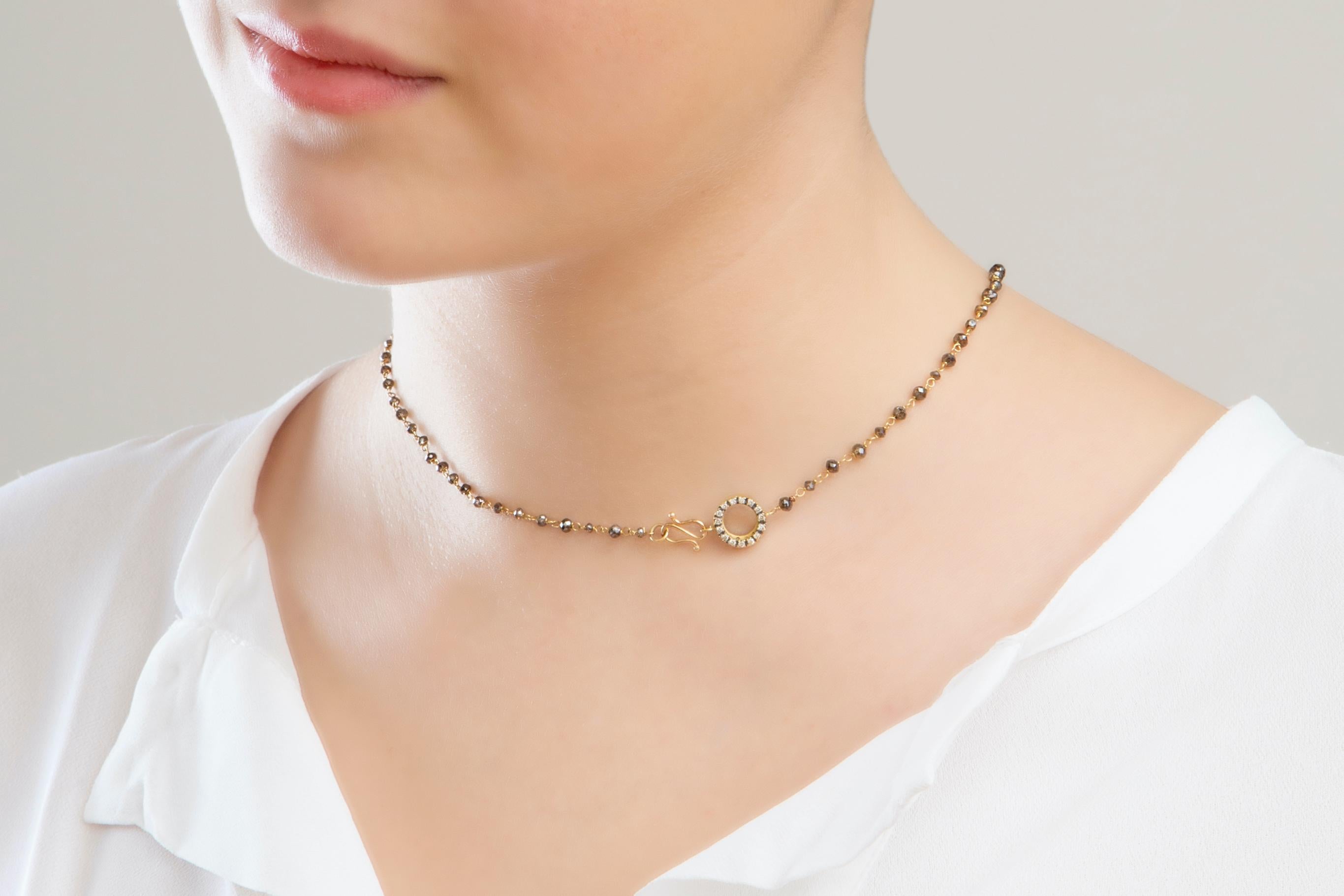 18k Gold 20 Carat Brown Diamonds Beads White Diamonds Brilliant Cut Necklaces For Sale 1