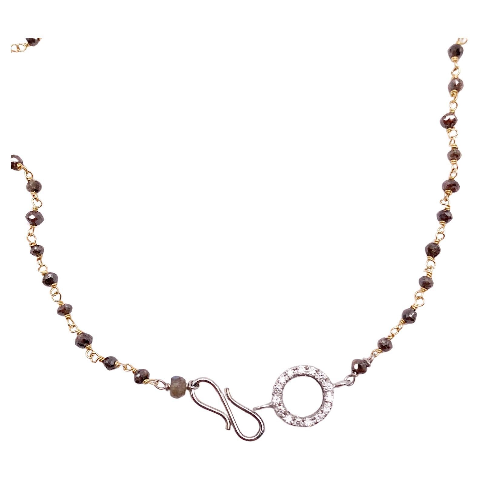 18k Gold 20 Carat Brown Diamonds Beads White Diamonds Brilliant Cut Necklaces