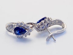18K Gold 2.00ct Pear Vivid Blue Sapphire & 0.60ct Diamond Earrings
