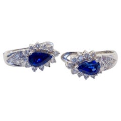 18K Gold 2.00ct Birne Vivid Blue Sapphire & 0.60ct Diamant Ohrringe