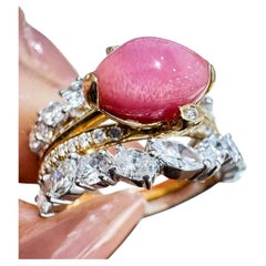 18k Gold 2.05ct Diamond Convertible Flamingo 2.35ct Conch Pearl Cluster Ring