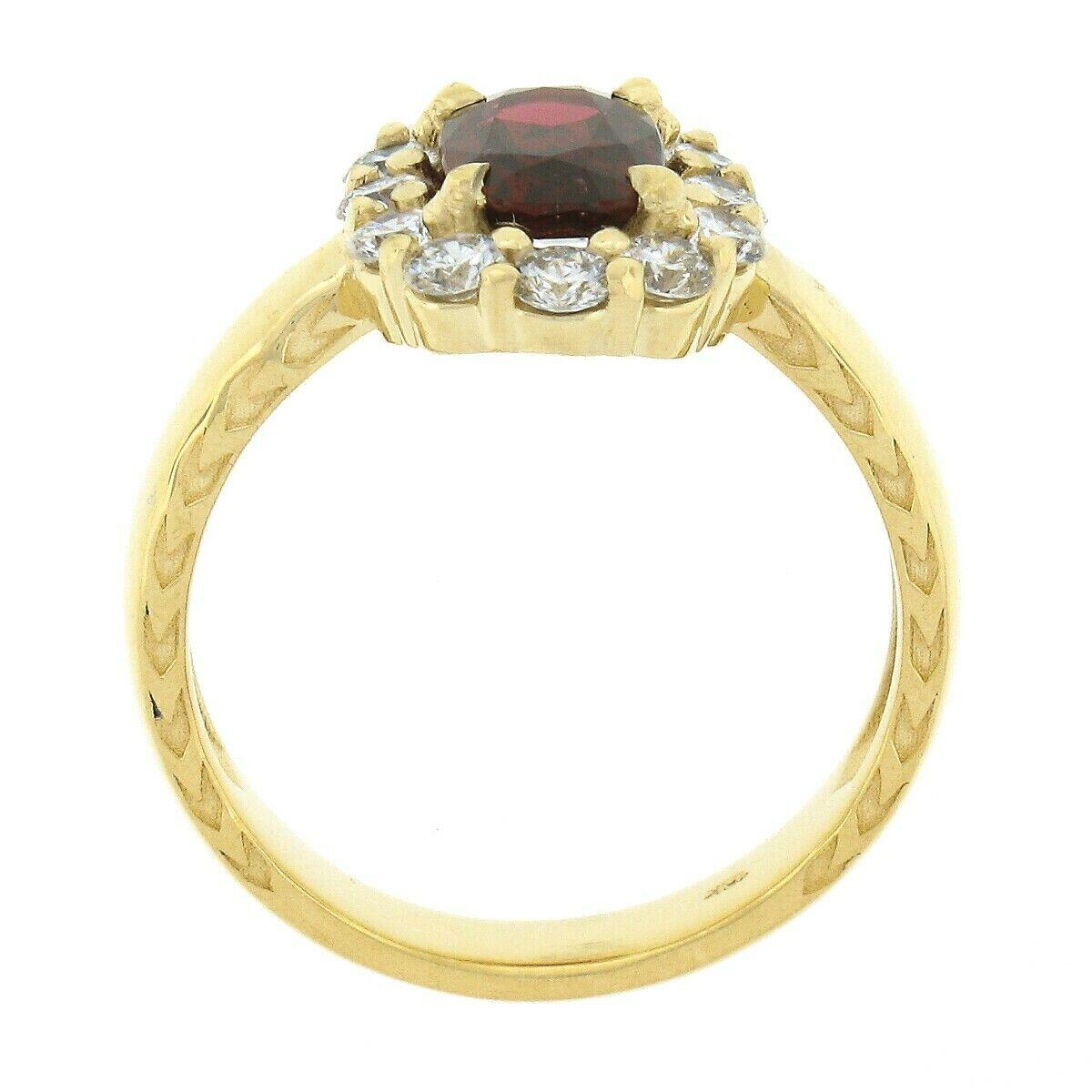 18k Gold 2.07ctw GIA Oval Brilliant Ruby Diamond Halo Knife Edge Engagement Ring For Sale 4