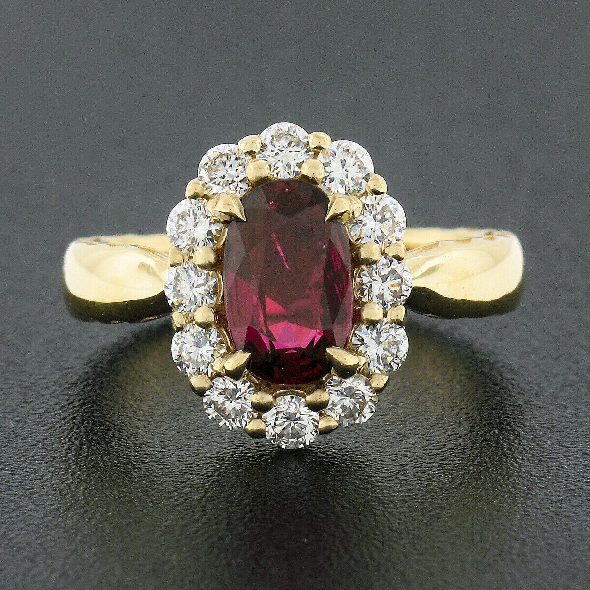 18k Gold 2.07ctw GIA Oval Brilliant Ruby Diamond Halo Knife Edge Engagement Ring In New Condition For Sale In Montclair, NJ