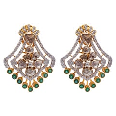 Oro de 18 quilates 2,09cts Polki & 3,04cts  Pendiente Diamante y Esmeralda 1,77cts