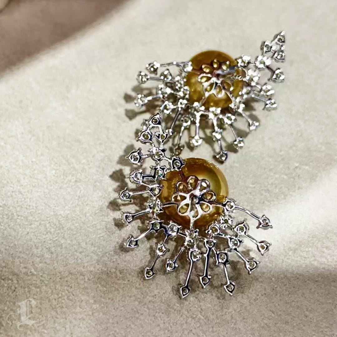 【Crown Radiance】Solar Radiance Aurora Golden South Sea Pearl Diamond Earrings For Sale 1