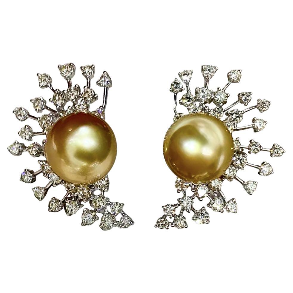 【Crown Radiance】Solar Radiance Aurora Golden South Sea Pearl Diamond Earrings
