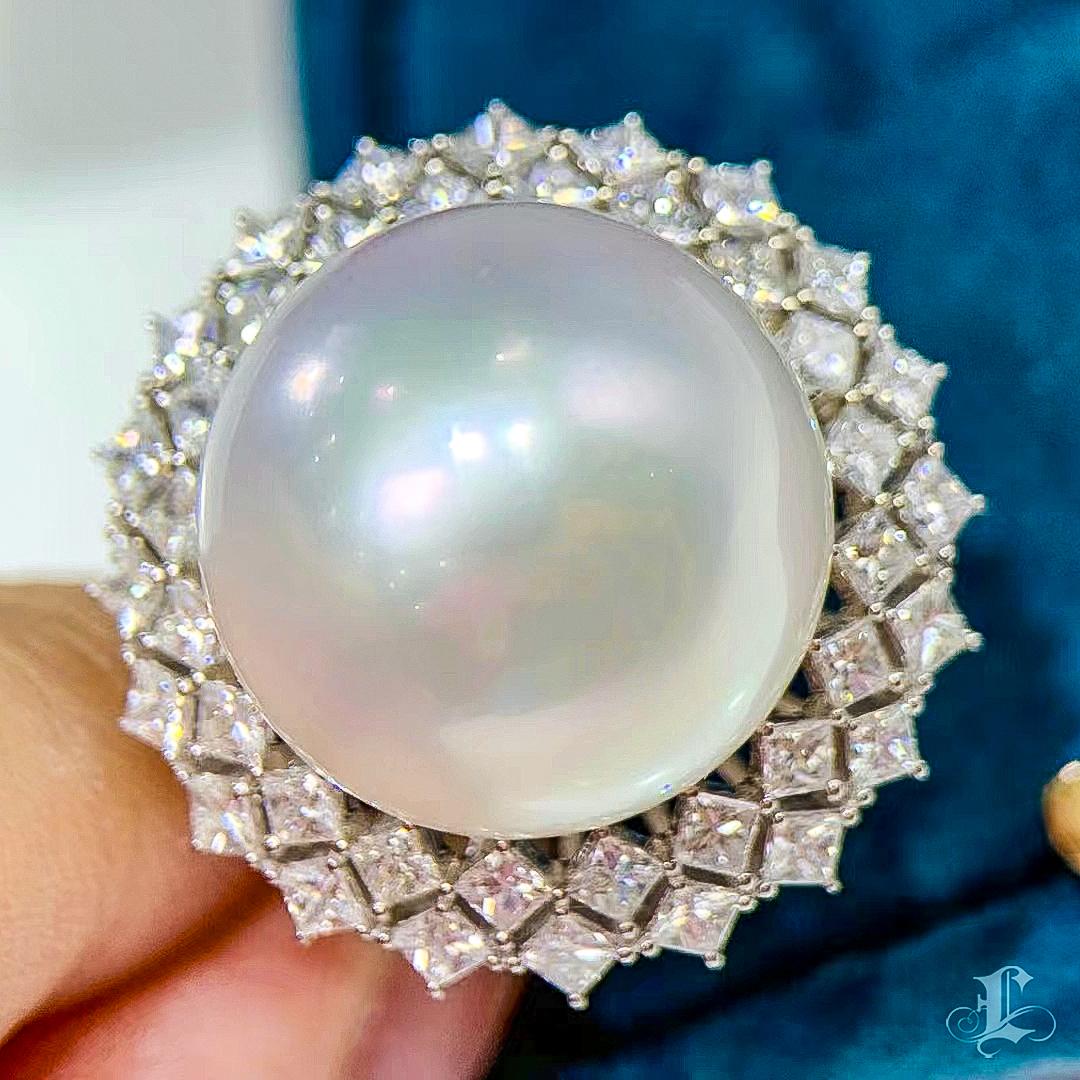 【Crown Radiance】Crown Halo Convertible South Sea Pearl Diamond Ring Pendant For Sale 2