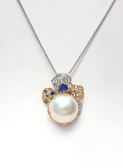 18 Karat Gold Mable Pearl and Sapphire Handmade Pendant