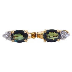 Orecchini in oro 18K con zaffiro verde da 2,10 carati e diamante da 0,13 carati