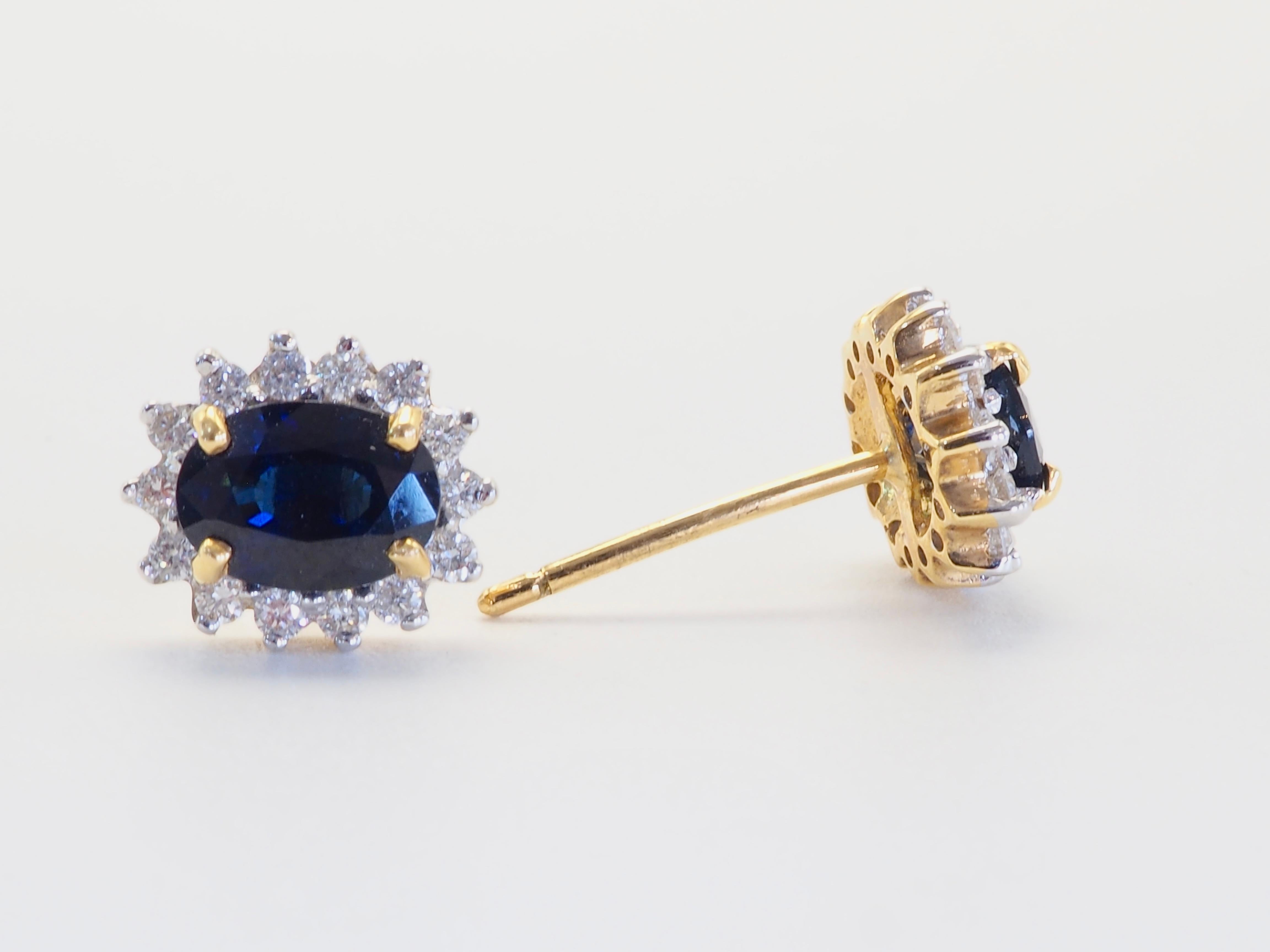 Darker blue sapphires of decent size with clear surfaces are set into this earring along with multiple brilliant diamonds of high-grade surrounding the gemstone. Classic design wearable and accessible to many occasions.!

Product Details:

Metal: