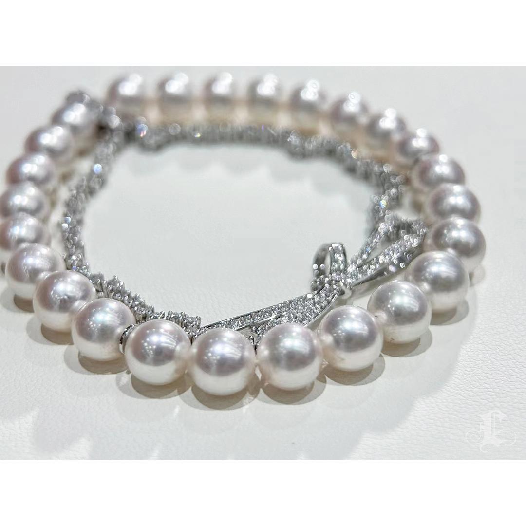 Women's 【Lustre Arc】Silken Ribbon Aurora Akoya Pearl Diamond Bracelet For Sale