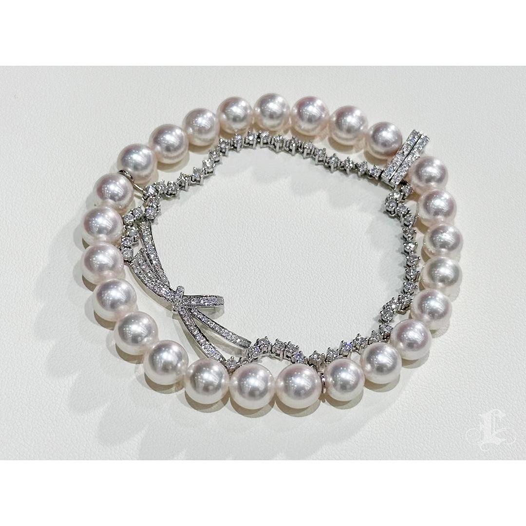 【Lustre Arc】Silken Ribbon Aurora Akoya Pearl Diamond Bracelet For Sale 1