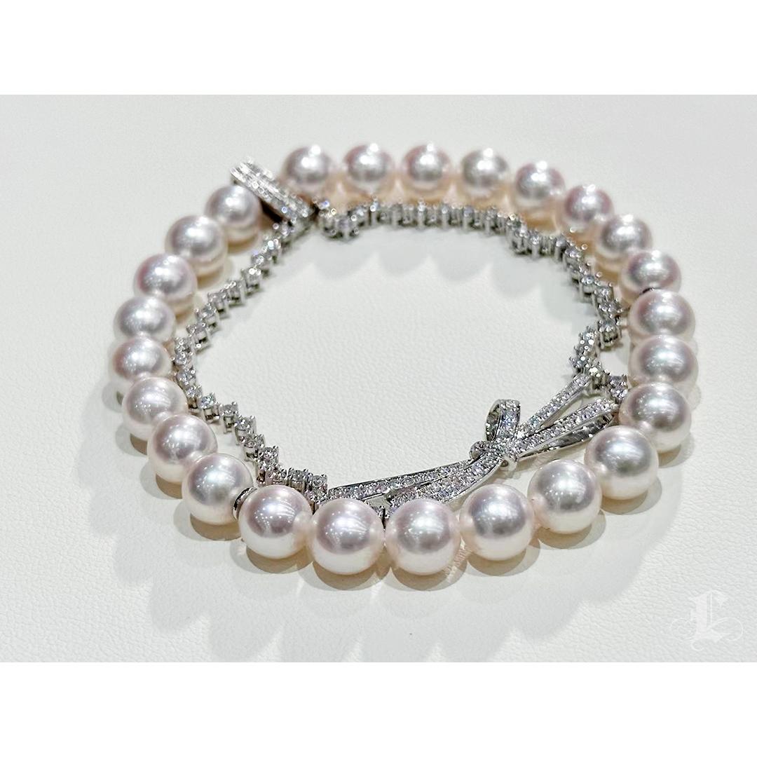 【Lustre Arc】Silken Ribbon Aurora Akoya Pearl Diamond Bracelet For Sale 2