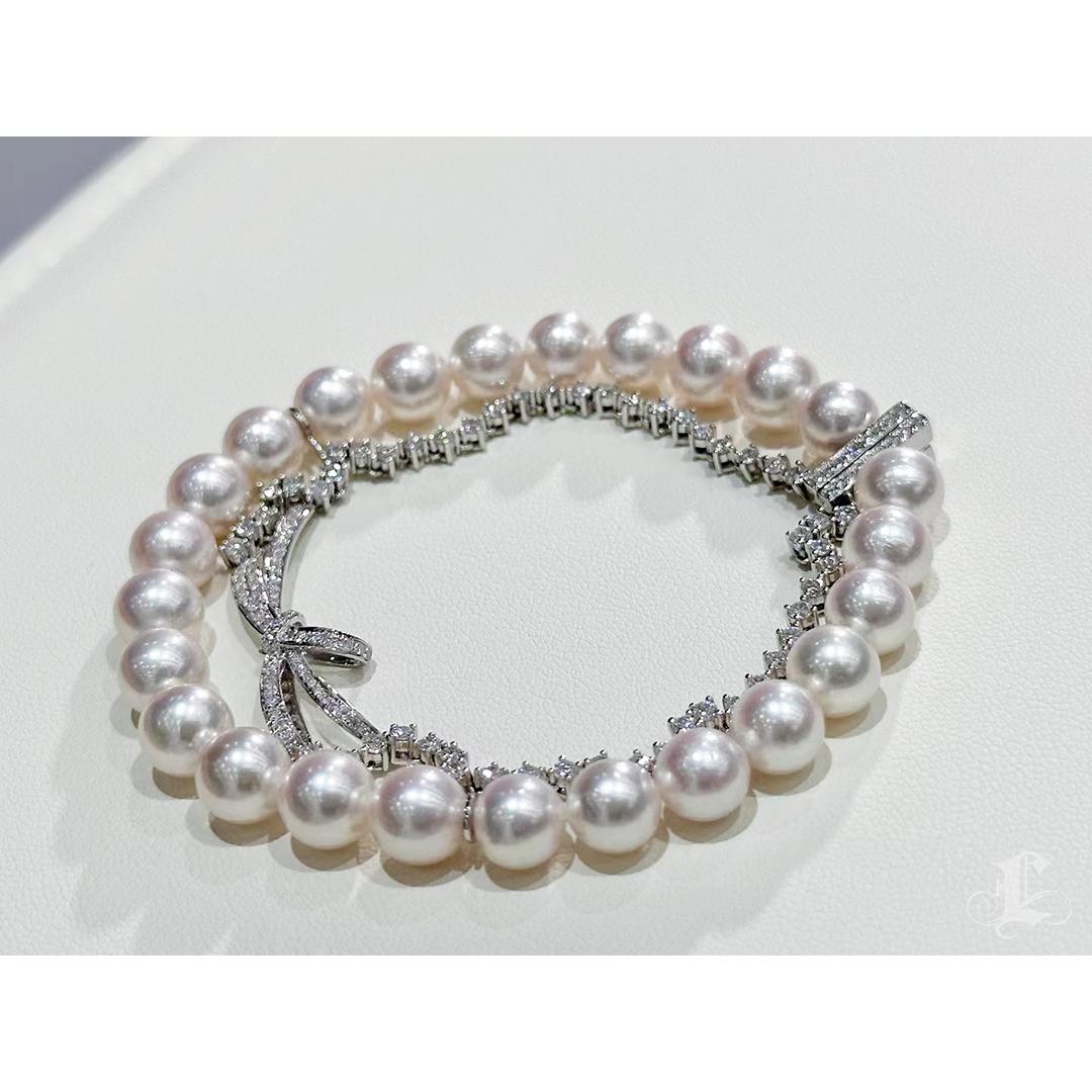 【Lustre Arc】Silken Ribbon Aurora Akoya Pearl Diamond Bracelet For Sale 3