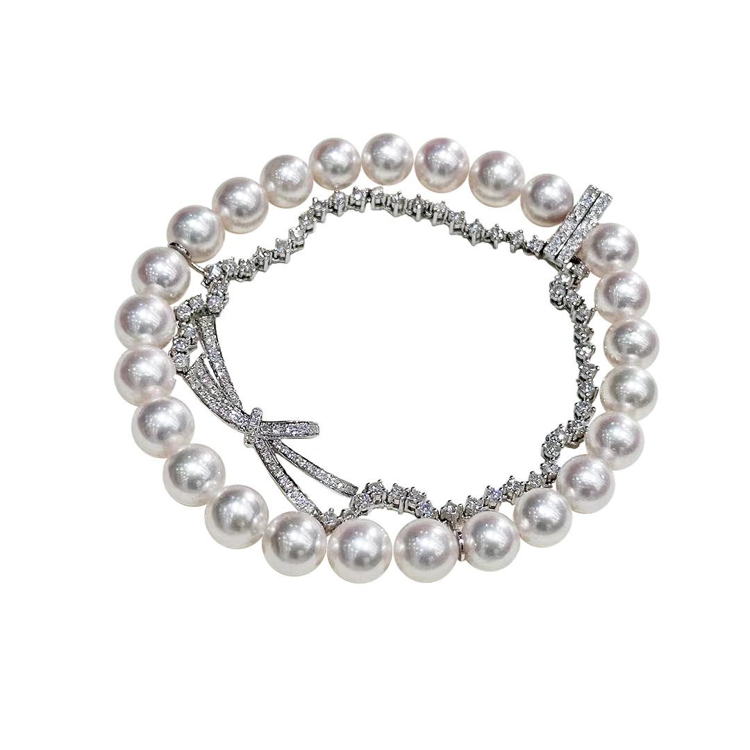 【Lustre Arc】Silken Ribbon Aurora Akoya Pearl Diamond Bracelet For Sale 4