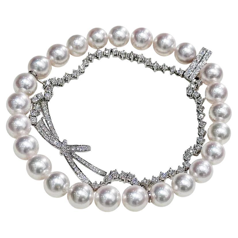 【Lustre Arc】Silken Ribbon Aurora Akoya Pearl Diamond Bracelet