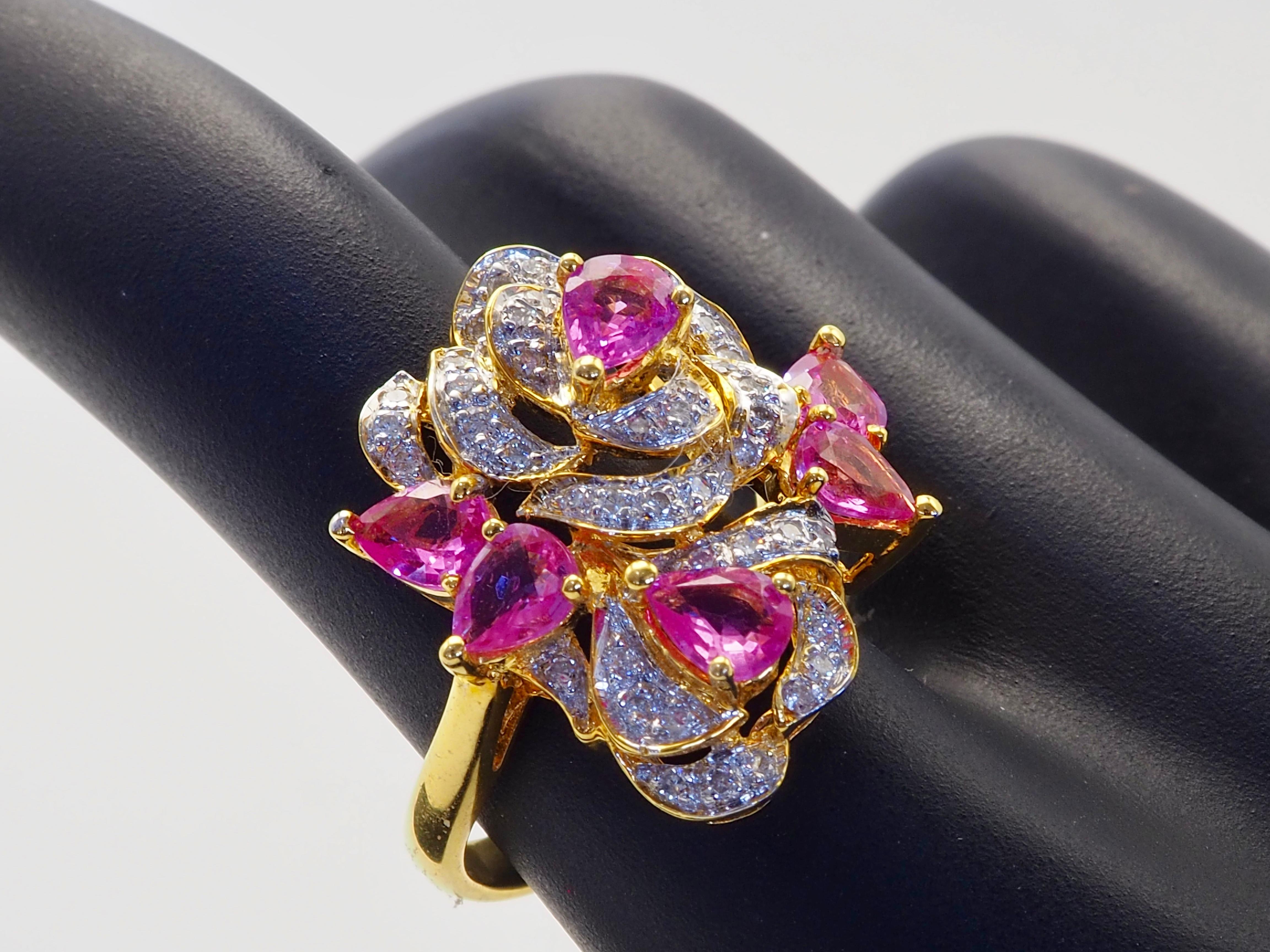 18K Gold 2,11ct Birne Rosa Saphire & 0,35ct Brillant Diamant Rose Ring im Angebot 5