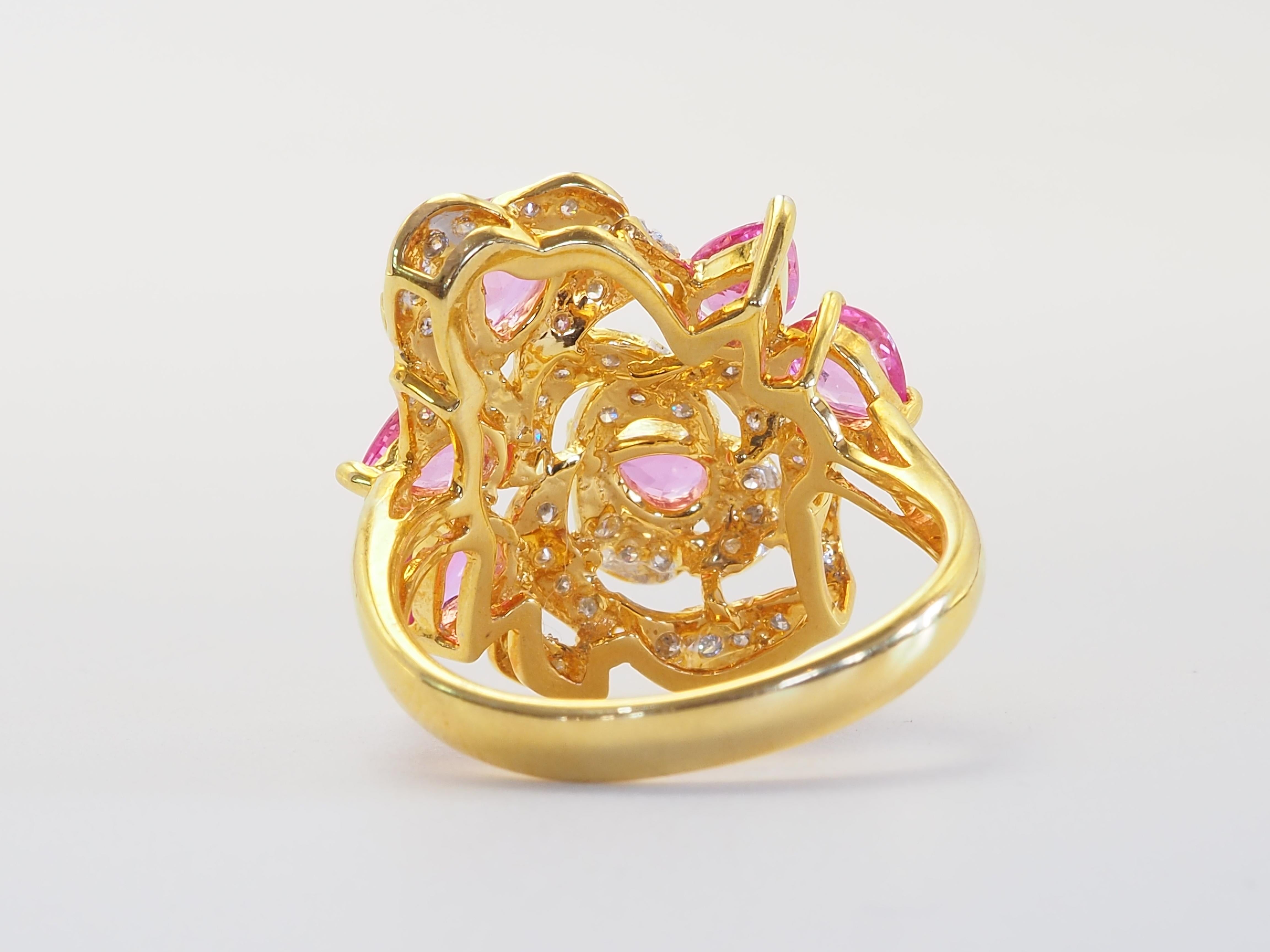 18K Gold 2,11ct Birne Rosa Saphire & 0,35ct Brillant Diamant Rose Ring (Tropfenschliff) im Angebot