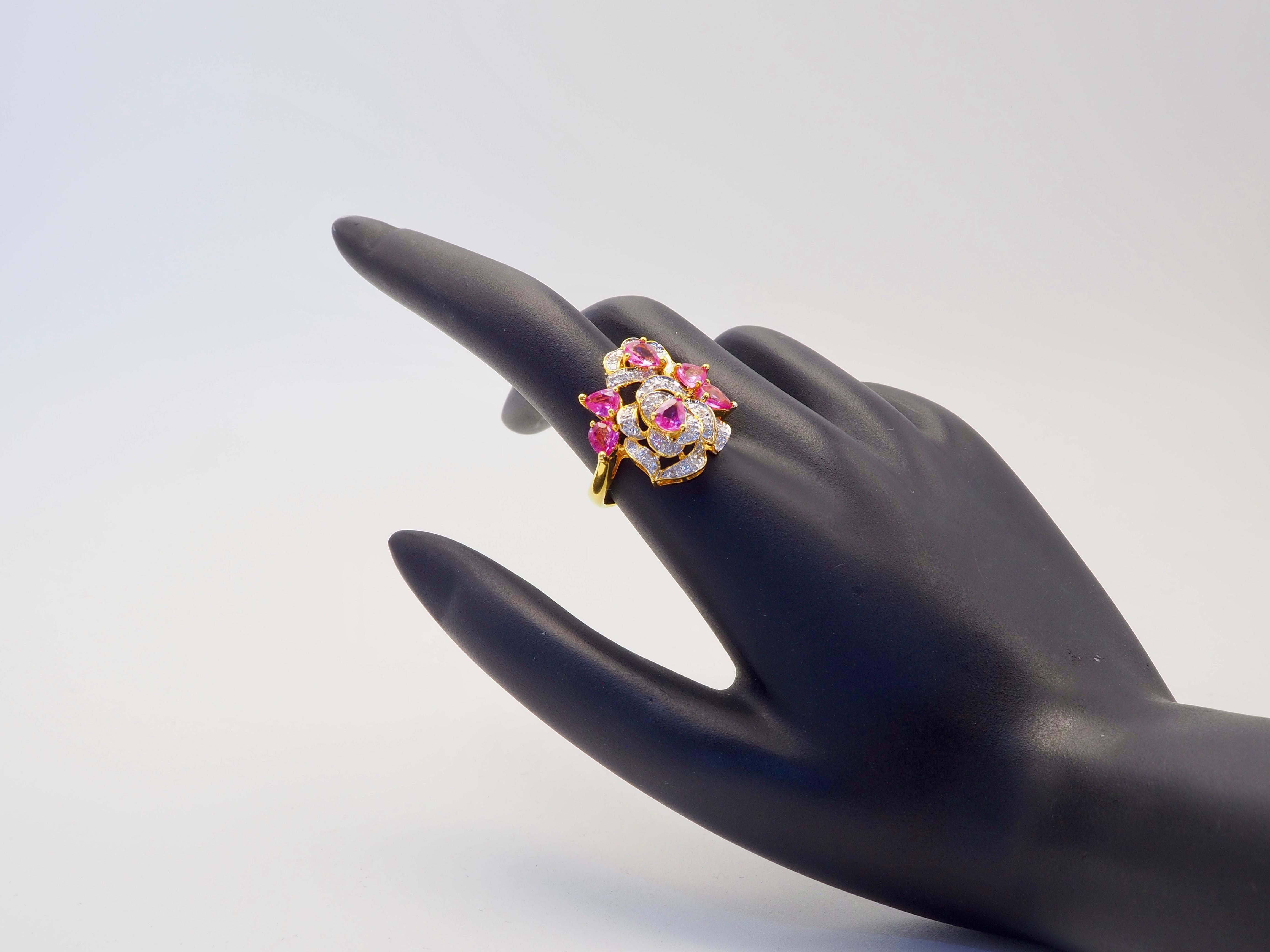 18K Gold 2,11ct Birne Rosa Saphire & 0,35ct Brillant Diamant Rose Ring im Angebot 1