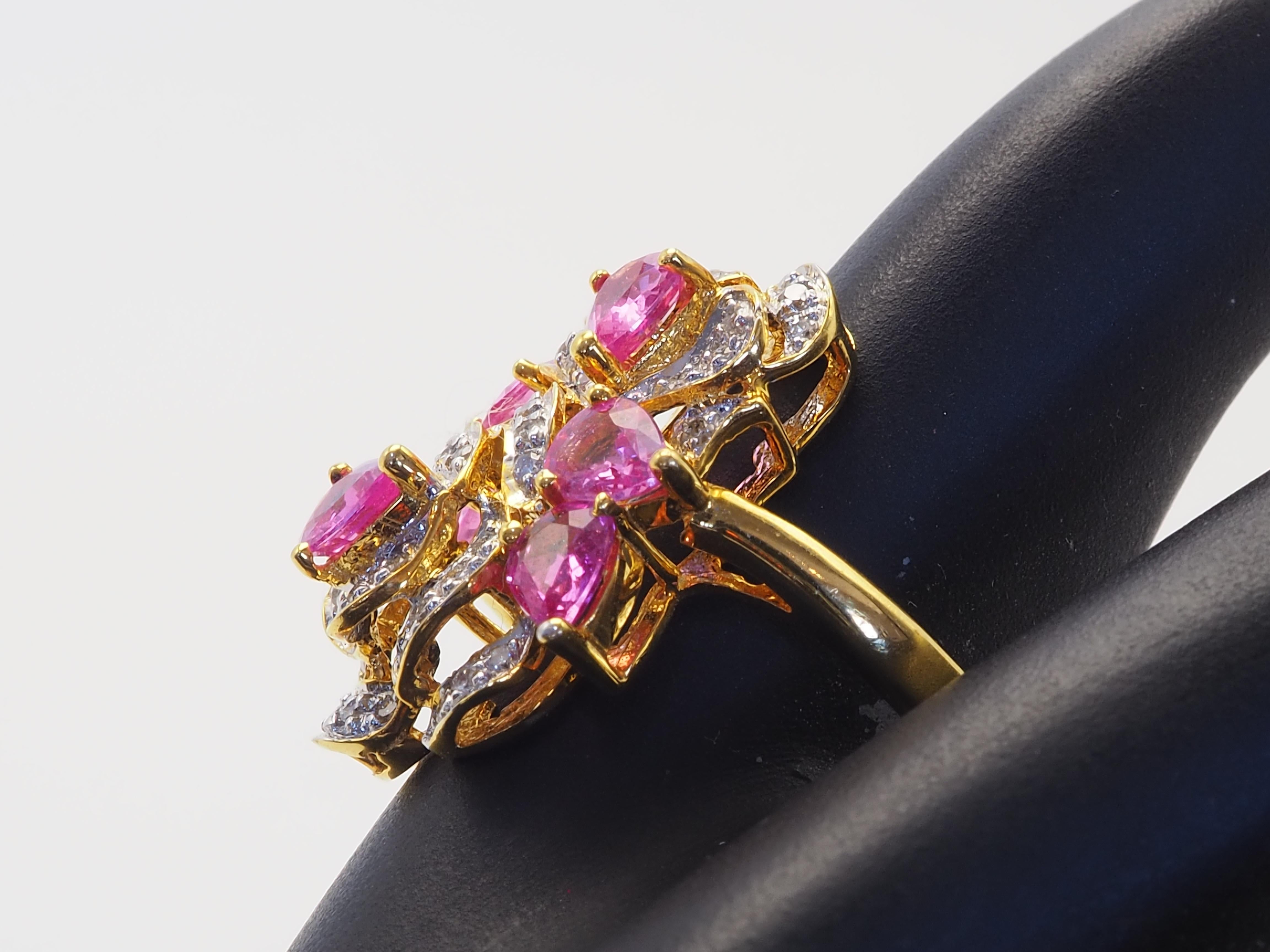 18K Gold 2,11ct Birne Rosa Saphire & 0,35ct Brillant Diamant Rose Ring im Angebot 3