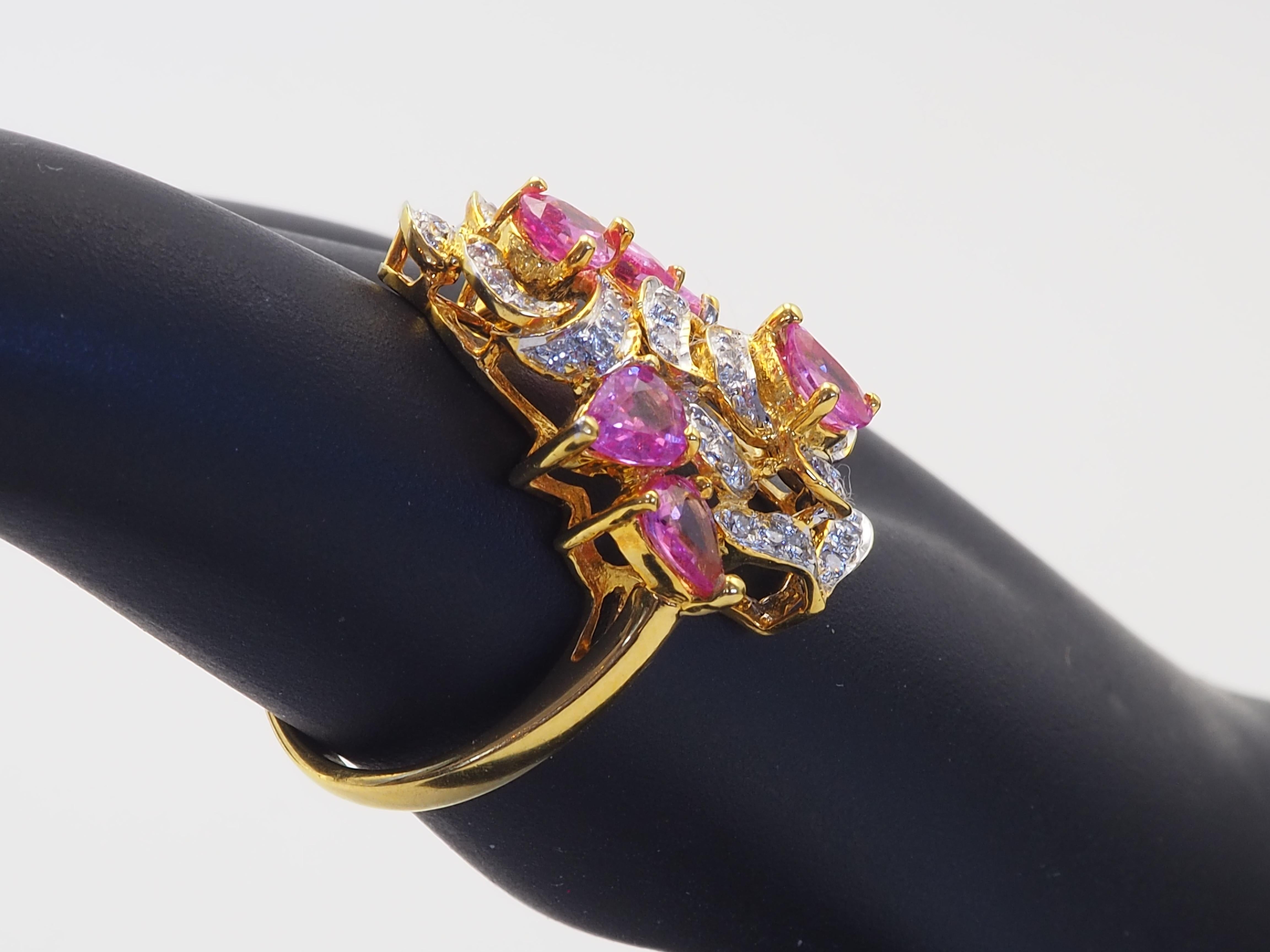 18K Gold 2,11ct Birne Rosa Saphire & 0,35ct Brillant Diamant Rose Ring im Angebot 4