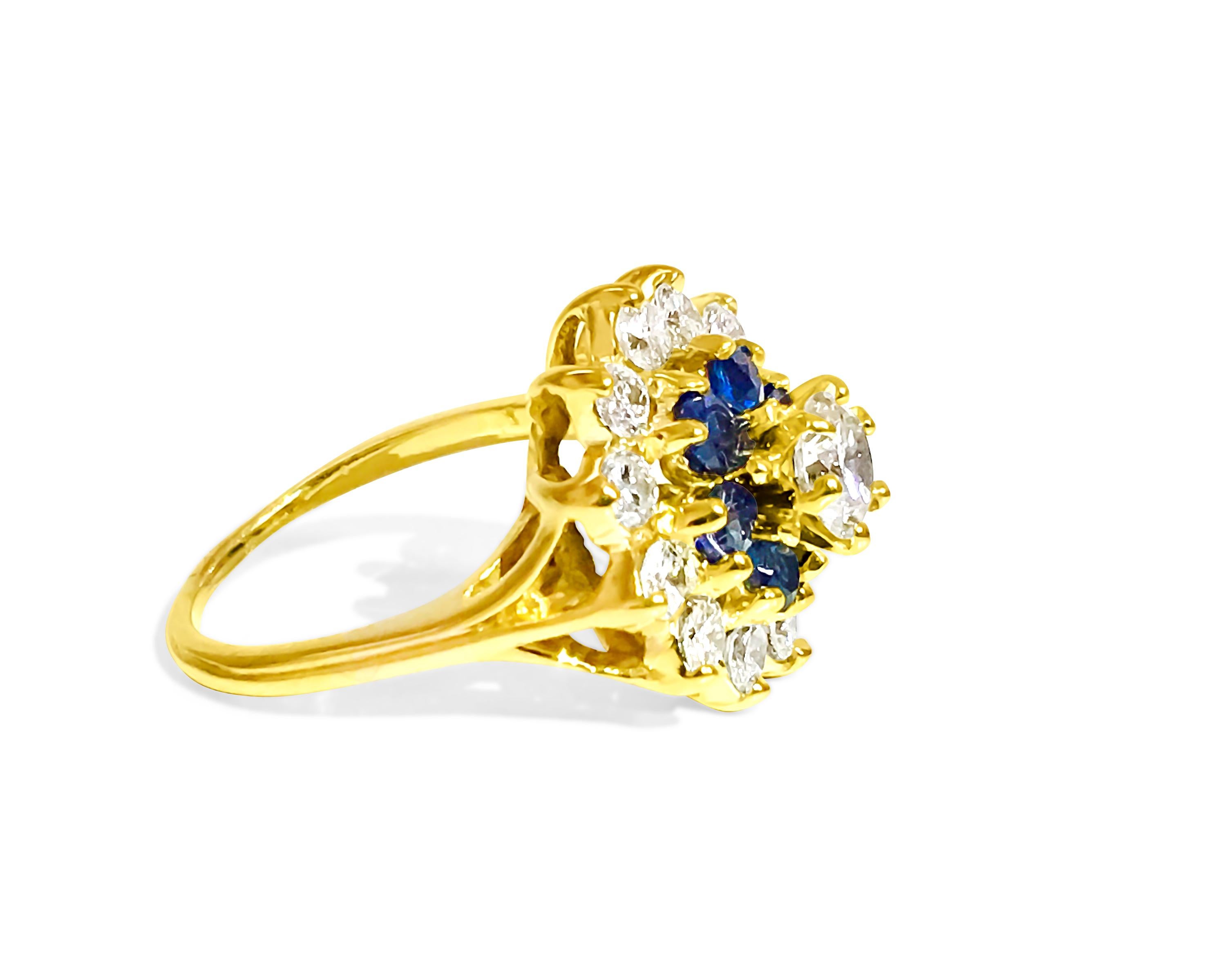 18K Gold. 2.12 Carat Diamond and Blue Sapphire Ring For Sale 1