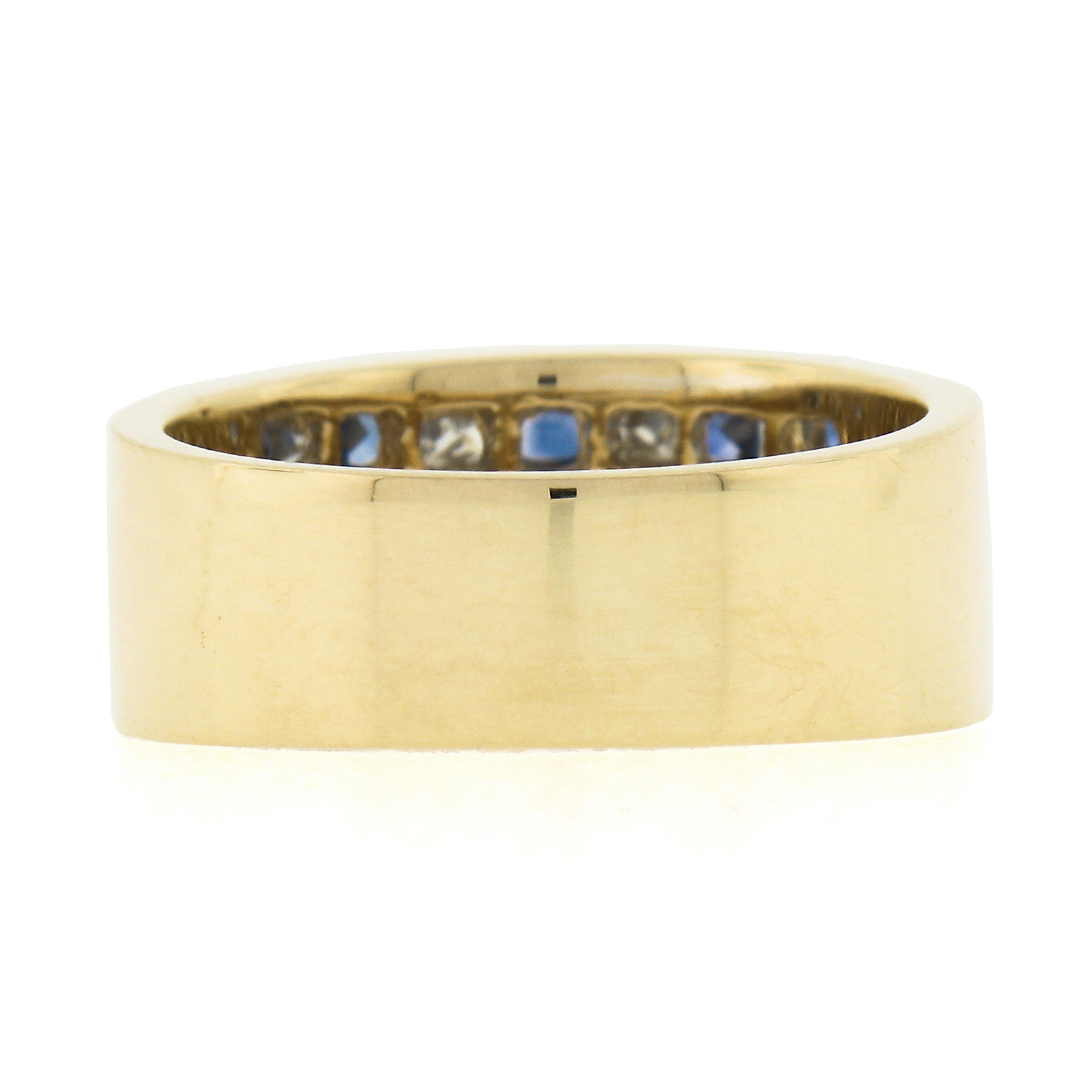 18K Gold 2.16ctw Invisible Set Alternating Sapphire Diamond Wide Stack Band Ring For Sale 2
