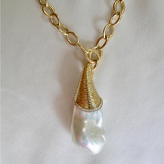 18k Gold, 22 Carat Baroque Pearl & Diamond Pendant